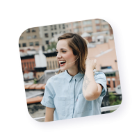 Smiling customer using the 123 Ticket System